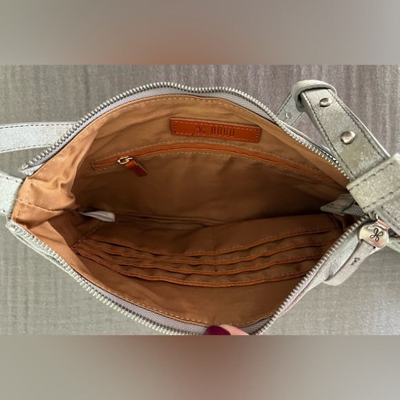 HOBO textured- or distressed-look small crossbody genuine leather bag gray EUC - Picture 4 of 11